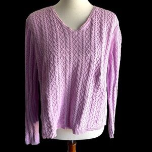 Valerie Steven’s vintage cable knit v-neck pink cotton sweater XL